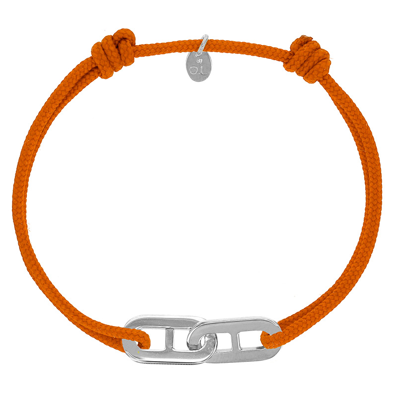 Bracelet réglable cordon orange, anneau Mymy en argent 925/1000 rhodié