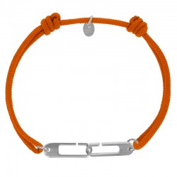 Bracelet réglable cordon orange, anneau Osmose taille L en argent 925/1000 rhodié