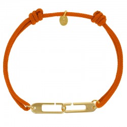 Bracelet réglable cordon orange, anneau Osmose taille L en argent 925/1000 rhodié