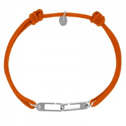 Bracelet réglable cordon orange, anneau Osmose taille M en argent 925/1000 rhodié