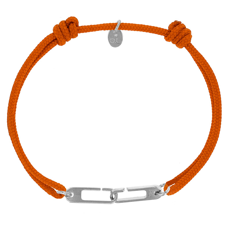Bracelet réglable cordon orange, anneau Osmose taille M en argent 925/1000 rhodié