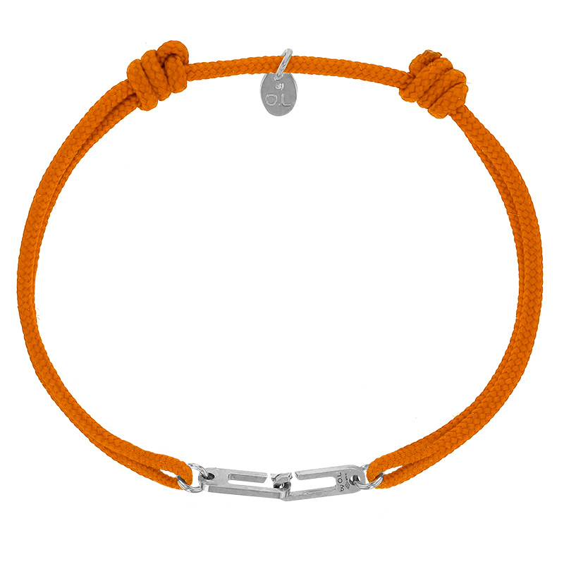 Bracelet réglable cordon orange, anneau Osmose taille S en argent 925/1000 rhodié