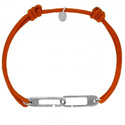 Bracelet réglable cordon orange, anneau Osmose taille XL en argent 925/1000 rhodié