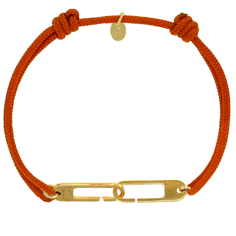 Bracelet réglable cordon orange, anneau Osmose taille XL en argent 925/1000 rhodié