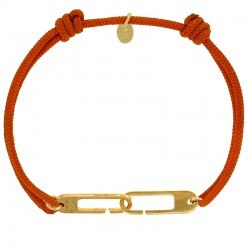 Bracelet réglable cordon orange, anneau Osmose taille XL en argent 925/1000 rhodié