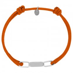 Bracelet réglable cordon orange, anneau Sacha en argent 925/1000 rhodié