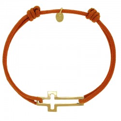 Bracelet réglable cordon orange, anneau St James en argent 925/1000 rhodié
