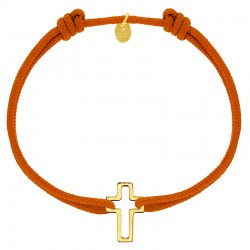 Bracelet réglable cordon orange, anneau St John en argent 925/1000 rhodié