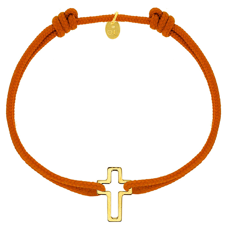 Bracelet réglable cordon orange, anneau St John en argent 925/1000 rhodié