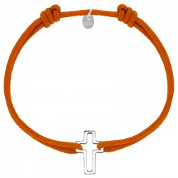 Bracelet réglable cordon orange, anneau St John en argent 925/1000 rhodié