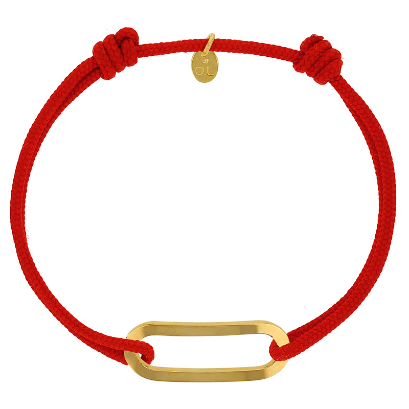 Bracelet réglable cordon rouge, anneau Figaro taille L en argent 925/1000 rhodié