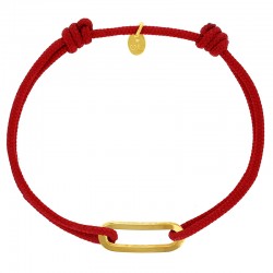 Bracelet réglable cordon rouge, anneau Figaro taille M en argent 925/1000 rhodié