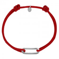 Bracelet réglable cordon rouge, anneau Figaro taille M en argent 925/1000 rhodié
