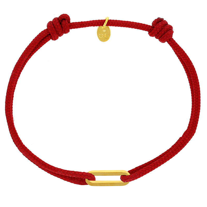 Bracelet réglable cordon rouge, anneau Figaro taille S en argent 925/1000 rhodié