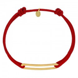 Bracelet réglable cordon rouge, anneau Figaro taille XL en argent 925/1000 rhodié
