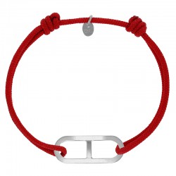Bracelet réglable cordon rouge, anneau Gaby taille L en argent 925/1000 rhodié