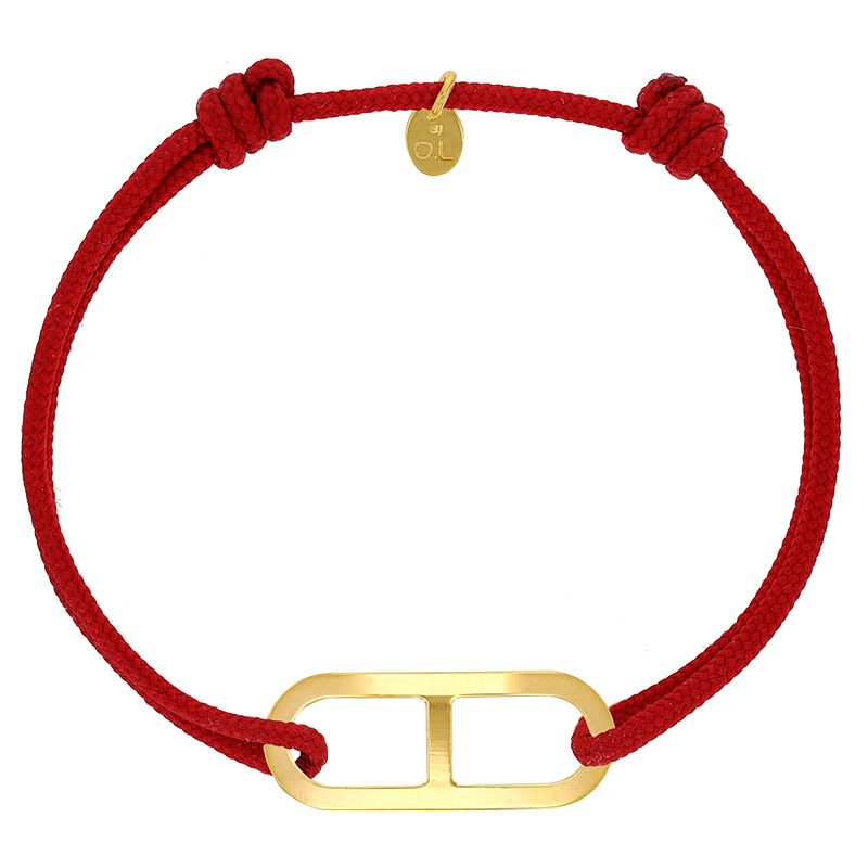 Bracelet réglable cordon rouge, anneau Gaby taille L en argent 925/1000 rhodié