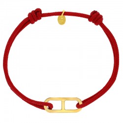 Bracelet réglable cordon rouge, anneau Gaby taille M en argent 925/1000 rhodié