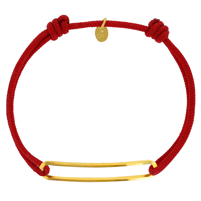 Bracelet réglable cordon rouge, anneau Harper en argent 925/1000 rhodié