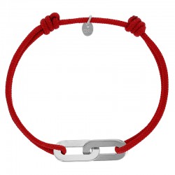 Bracelet réglable cordon rouge, anneau Jean-Jean en argent 925/1000 rhodié