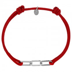 Bracelet réglable cordon rouge, anneau Jody en argent 925/1000 rhodié