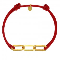 Bracelet réglable cordon rouge, anneau Jody en argent 925/1000 rhodié