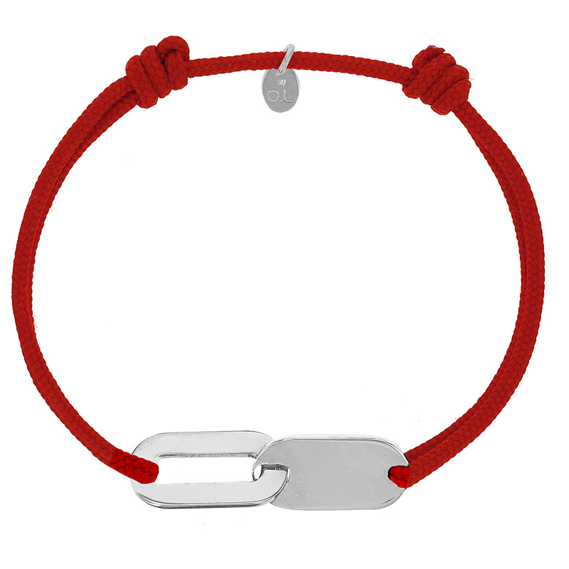 Bracelet réglable cordon rouge, anneau Loulou en argent 925/1000 rhodié