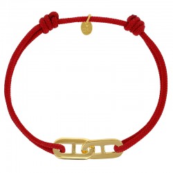 Bracelet réglable cordon rouge, anneau Mymy en argent 925/1000 rhodié