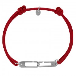 Bracelet réglable cordon rouge, anneau Osmose taille L en argent 925/1000 rhodié
