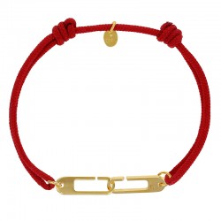 Bracelet réglable cordon rouge, anneau Osmose taille L en argent 925/1000 rhodié