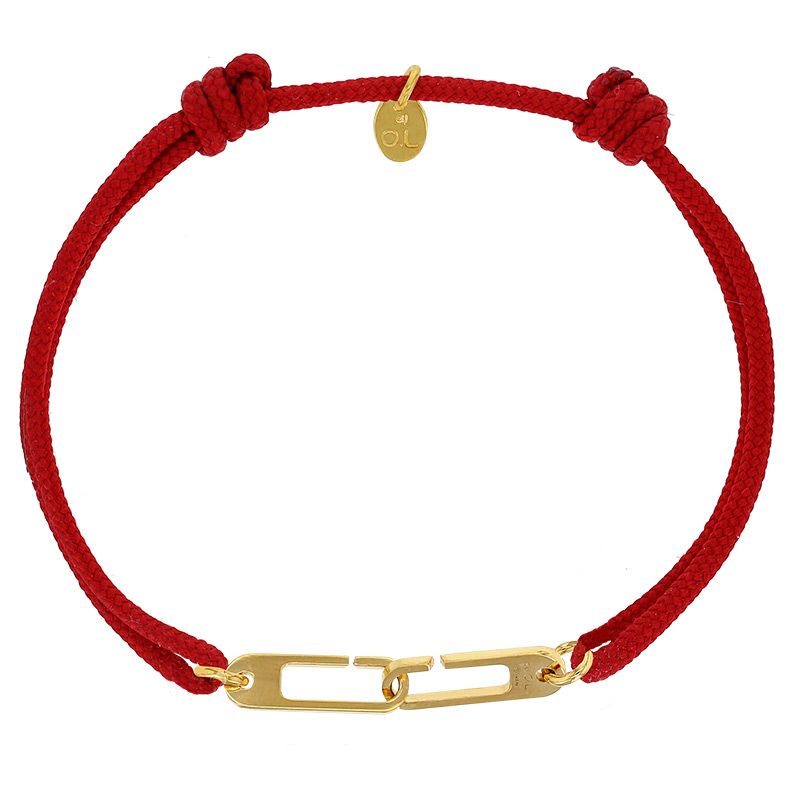 Bracelet réglable cordon rouge, anneau Osmose taille M en argent 925/1000 rhodié