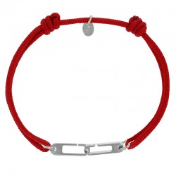 Bracelet réglable cordon rouge, anneau Osmose taille M en argent 925/1000 rhodié