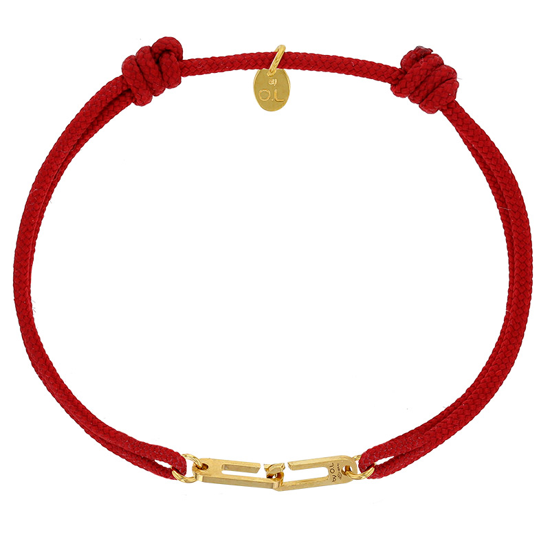 Bracelet réglable cordon rouge, anneau Osmose taille S en argent 925/1000 rhodié