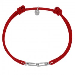 Bracelet réglable cordon rouge, anneau Osmose taille S en argent 925/1000 rhodié