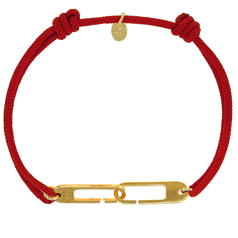 Bracelet réglable cordon rouge, anneau Osmose taille XL en argent 925/1000 rhodié