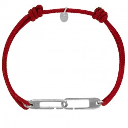 Bracelet réglable cordon rouge, anneau Osmose taille XL en argent 925/1000 rhodié
