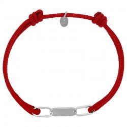 Bracelet réglable cordon rouge, anneau Sacha en argent 925/1000 rhodié
