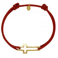 Bracelet réglable cordon rouge, anneau St James en argent 925/1000 rhodié