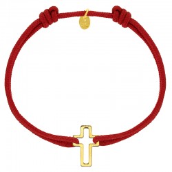 Bracelet réglable cordon rouge, anneau St John en argent 925/1000 rhodié