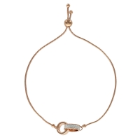 Bracelet réglable en acier doré rose avec 2 cercles entrelacés dont 1 avec des cristaux
