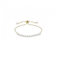 Bracelet réglable en maille Vénitienne laiton rhodié avec perles de Majorque blanches