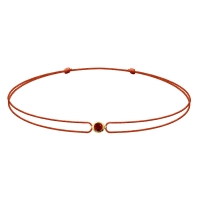 Bracelet réglable grenat serti clos, cordon nylon réglable couleur sienne, Or 375/1000