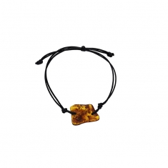 Bracelet réglable homme orné d'une pierre ambre cognac, cordon coton noir