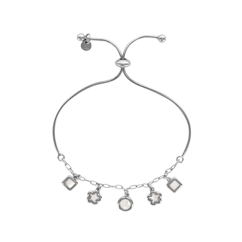 Bracelet réglable MADRE PERLA argent 925/1000 rhodié motifs et mailles variés avec nacre