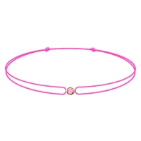Bracelet réglable oxyde rose serti clos, cordon nylon rose fluo, Or 375/1000