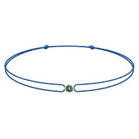 Bracelet réglable topaze london blue sertie clos, cordon nylon bleu roi, Or 375/1000