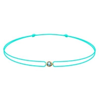 Bracelet réglable topaze sertie clos, cordon nylon turquoise, Or 375/1000