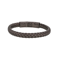 Bracelet réglable tressé cuir de bovin mordoré satiné, fermoir acier vieilli