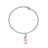 Bracelet rigide avec pampille bonbon en Argent 925/1000 rhodié et émail rose