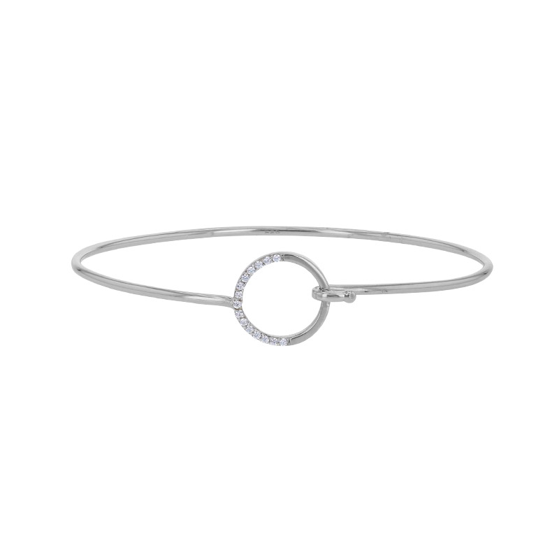 Bracelet rigide cercle avec oxydes, argent 925/1000 rhodié